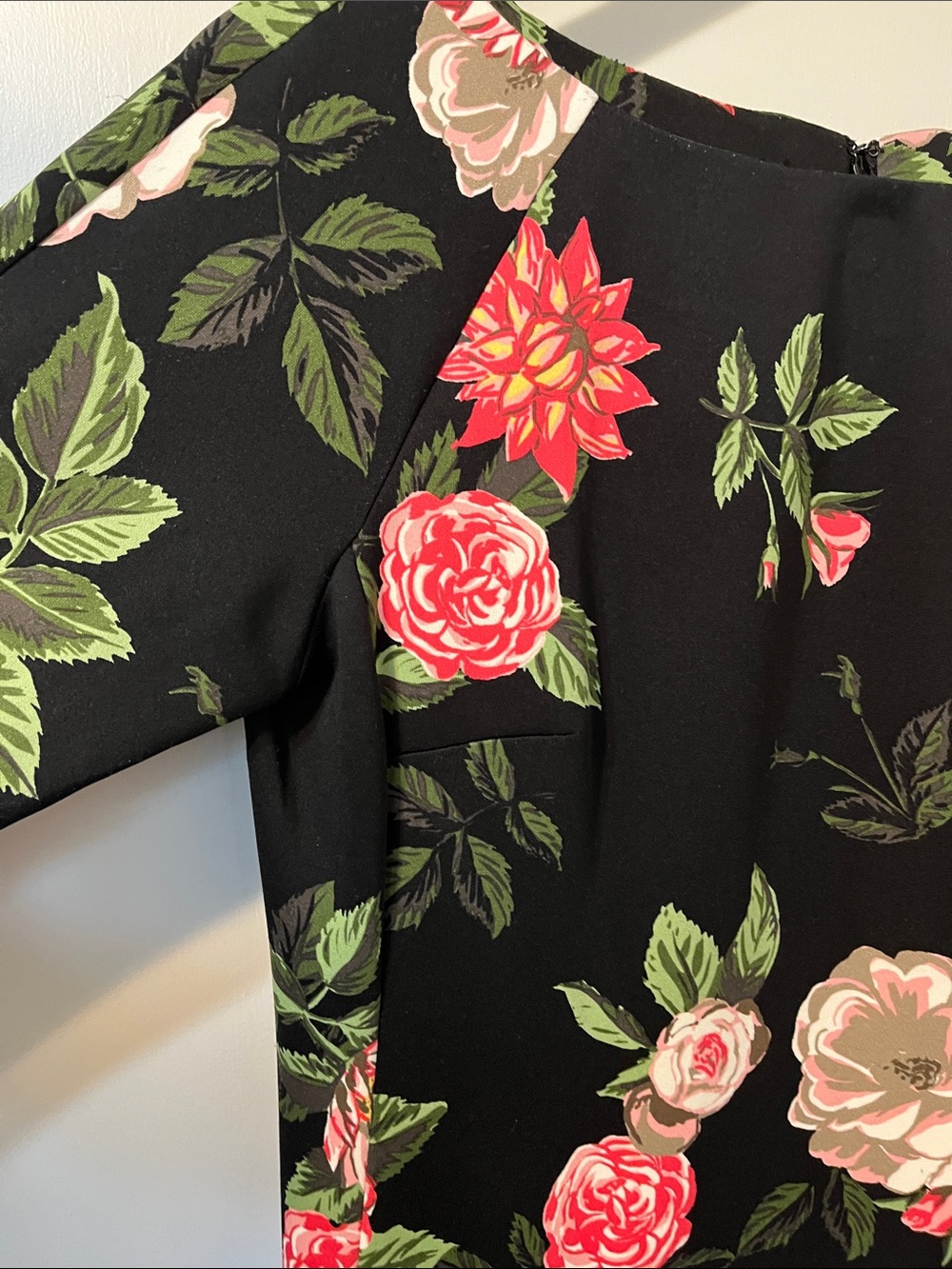 Donna Morgan Black Floral Midi Dress 3/4 sleeves - Picture 3 of 5